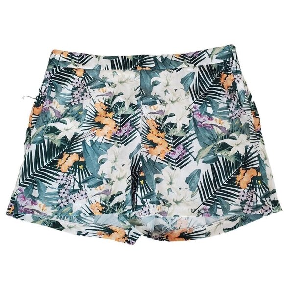 Carolina Belle Shorts Size 12 Floral Tropical Pleated Side Zip Flowy Lightweight - Picture 1 of 13